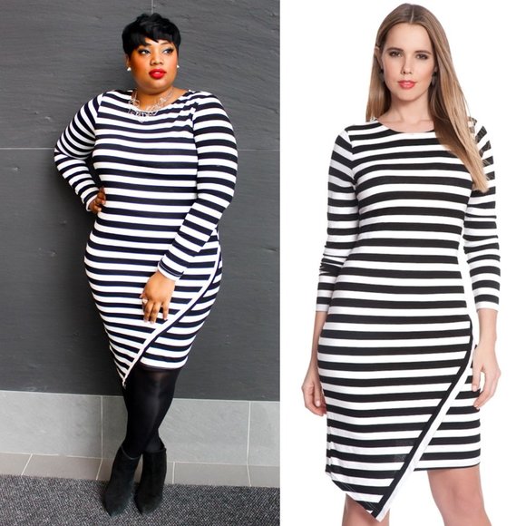 Eloquii Dresses & Skirts - 🖤 Eloquii B&W Striped Asymmetrical Dress - 20W